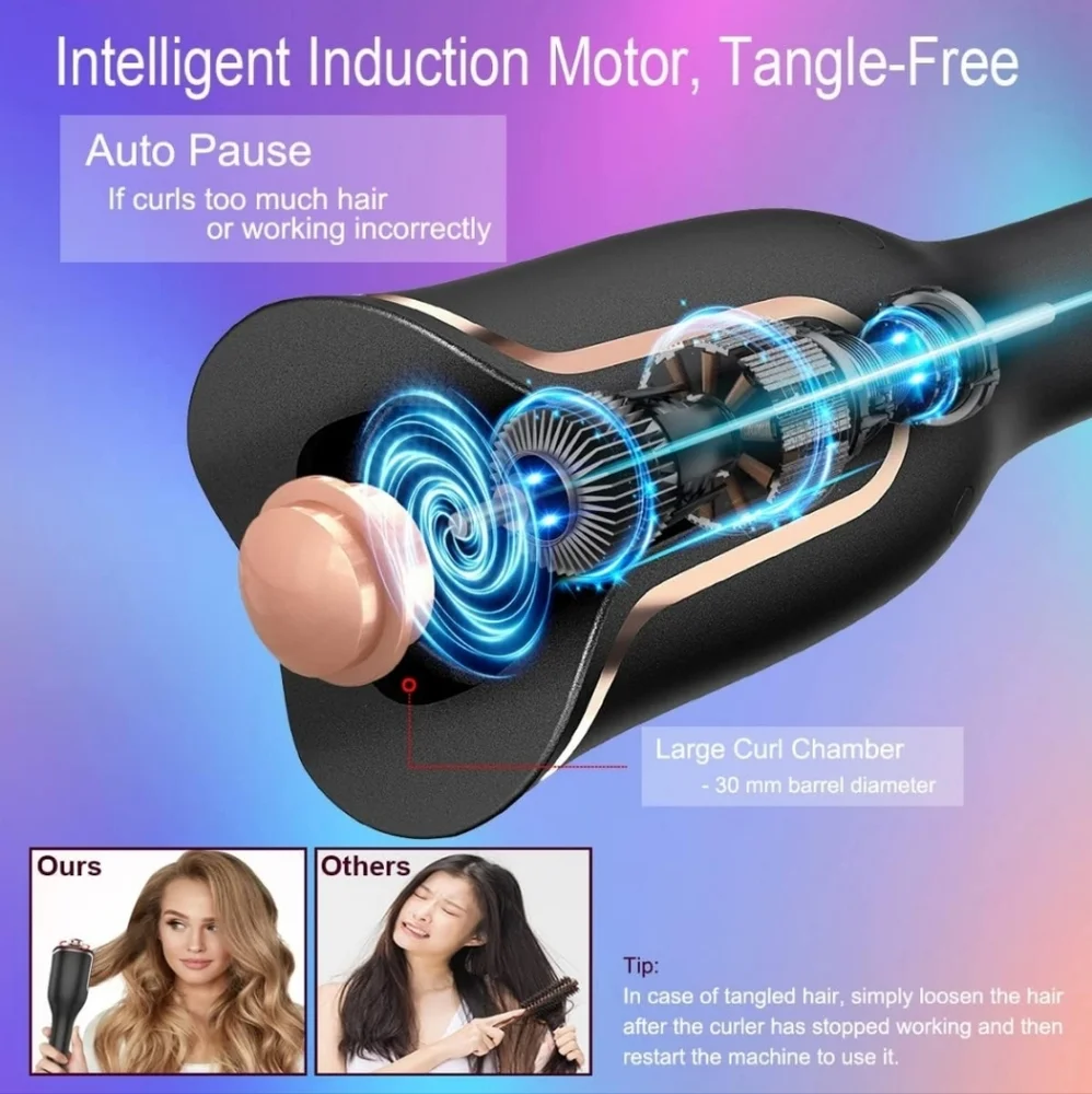 Automatic Hair Curler, Curling Iron 1 inch Large Rotating Barrel,‎ 4 Temperature